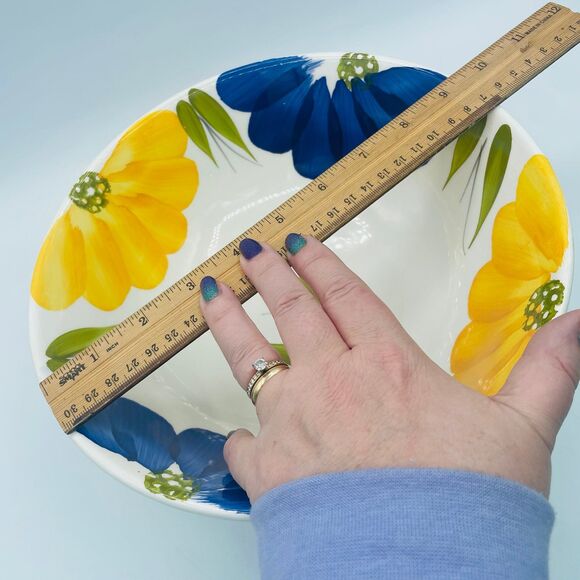 Vintage Hand Painted Blue Yellow Flower Serving Bowl La Primula MAXAM Italy - Picture 8 of 10